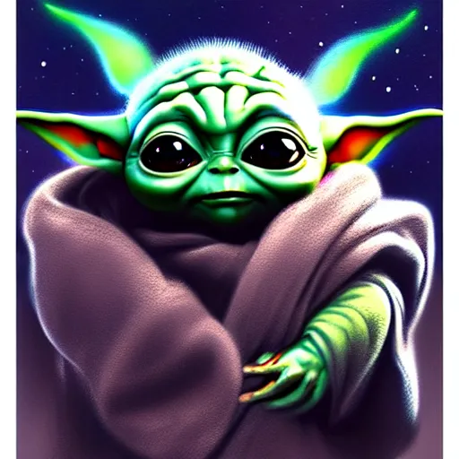 Image similar to an cosmic space lithograph of baby yoda, by stanley artgerm lau, wlop, rossdraws, james jean, andrei riabovitchev, marc simonetti, and sakimichan, tranding on artstation