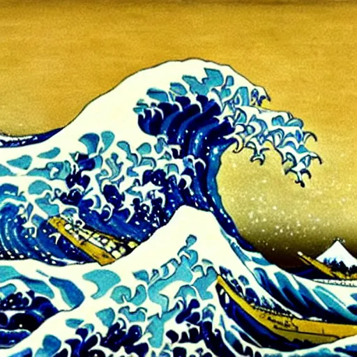 Prompt: A very beautiful and detailed painting of The Great Wave Off Kanagawa. Vincent van Gogh, 1889. High resolution