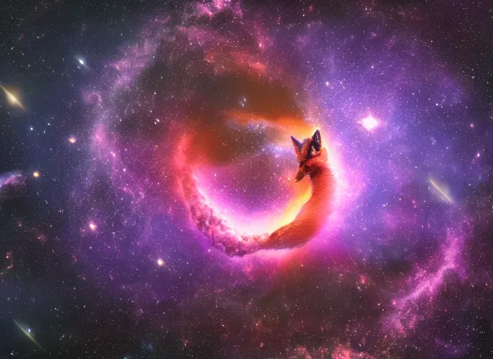 Image similar to a fox shaped galaxy in space, photo, 4 k