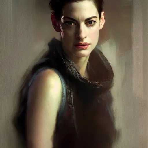 Image similar to anna hathaway, hyperrealistic portrait, bladerunner street, art of elysium by jeremy mann and alphonse mucha, fantasy art, photo realistic, dynamic lighting, artstation, poster, volumetric lighting, very detailed face, 4 k, award winning, trending in artstation, cinematic lighting, studio quality