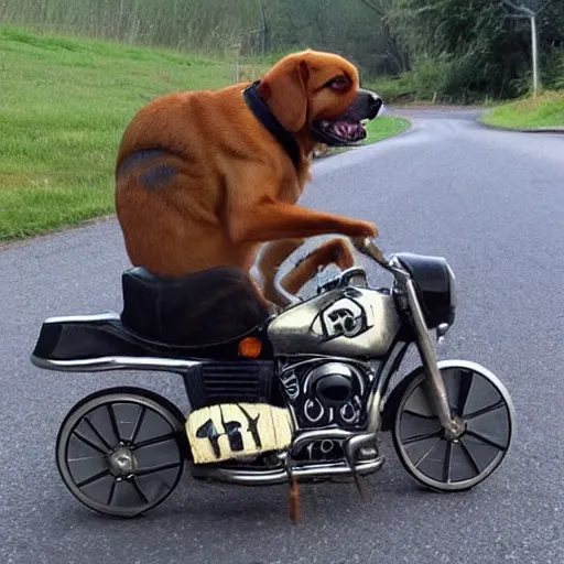 Image similar to dog on a as Harley Davidson on the road, funny picture