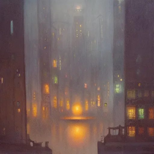 Prompt: a mysterious city at night by Shaun Tan