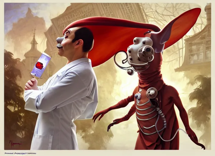 Image similar to anthropomorphic pepper wearing a white doctor's uniform, diffuse lighting, fantasy, hospital background, intricate, elegant, highly detailed, lifelike, photorealistic, digital painting, artstation, illustration, concept art, smooth, sharp focus, art by frank frazetta and marco bucci and loish and rossdraws and artgerm and alphonse mucha