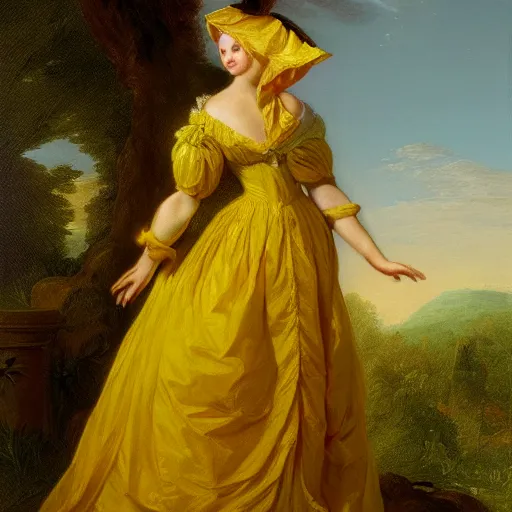 Image similar to A fox in a yellow dress by Thomas Cole, Carl Friedrich Deiker, and Robert Cleminson