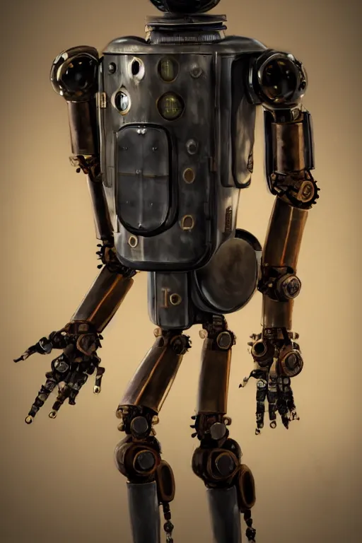 Image similar to a steampunk robot wearing a formal overcoat, portait photo profile picture, hyperrealistic concept art, octane render, unreal engine 5, digital art hi