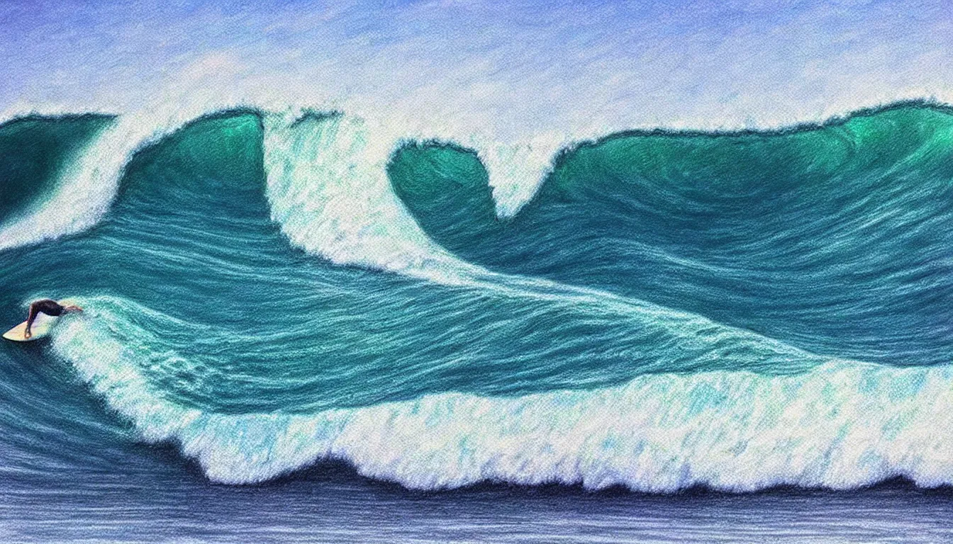 Image similar to surfing wave, photorealistic drawing, masterpiece