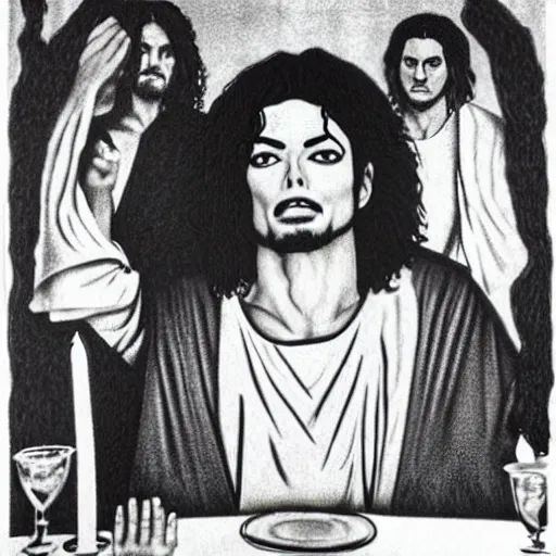 Image similar to michael jackson as jesus christ at the last supper