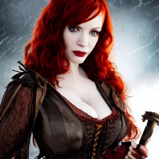 Image similar to full body photo of christina hendricks as a vampire warrior, highly detailed, 4k, HDR, award winning,