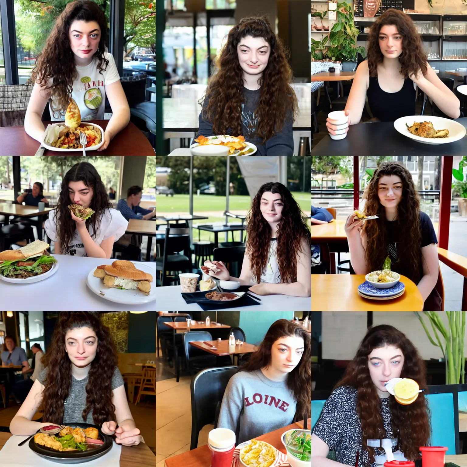 Prompt: Lorde eating lunch at Raising Cane\'s