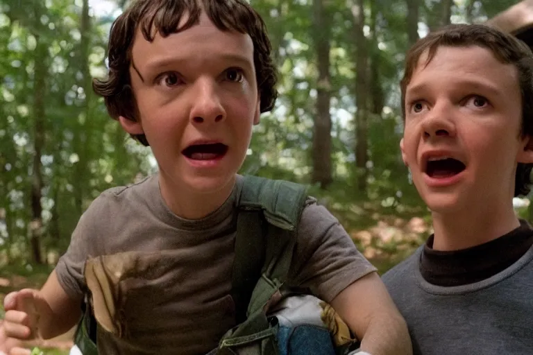 Image similar to film still of Henry Thomas (Elliot from ET) as Mikey in stranger things, 4k