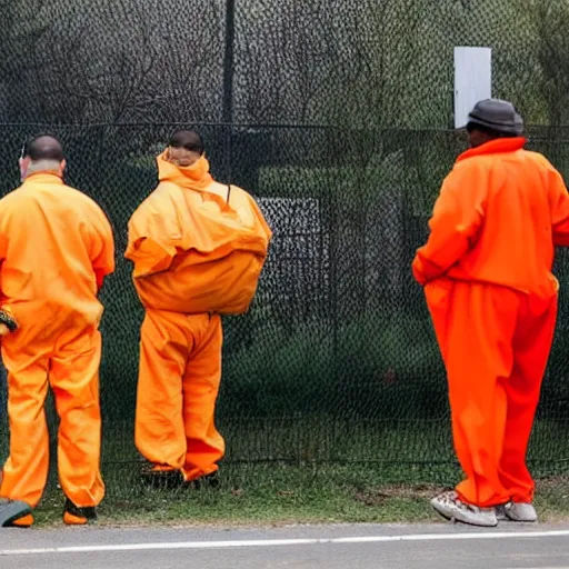 Image similar to inmate with orange suit and using a bee head