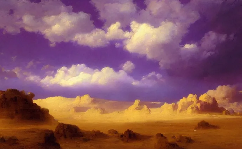 Image similar to a dreamy purple cloud scape above the aticama desert by vladimir volegov and raphael lacoste and delphin enjolras