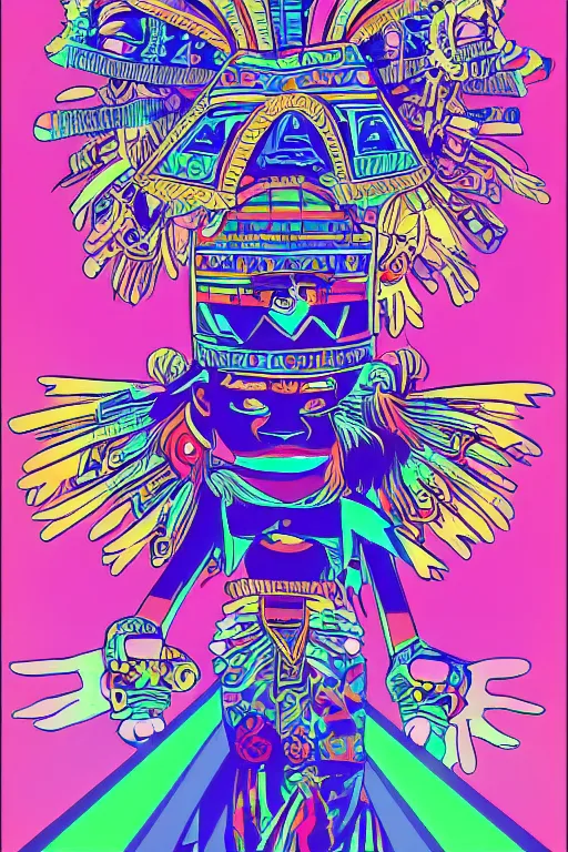 Prompt: beautiful aztec queen by jamie hewlett, jamie hewlett art, full body character concept art, vaporwave colors,