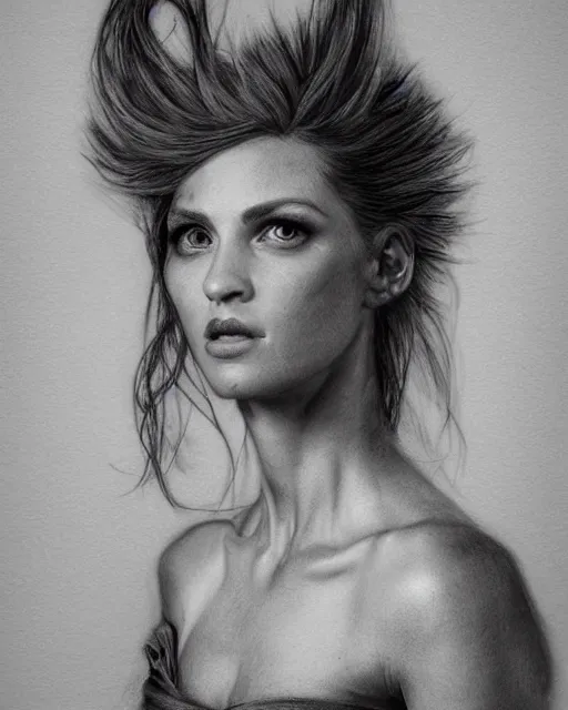 Image similar to pencil drawing of kleopatra, hyper realistic face, in the style of greg rutkowski, fantasy, amazing detail, epic, elegant, smooth, sharp focus, from the front