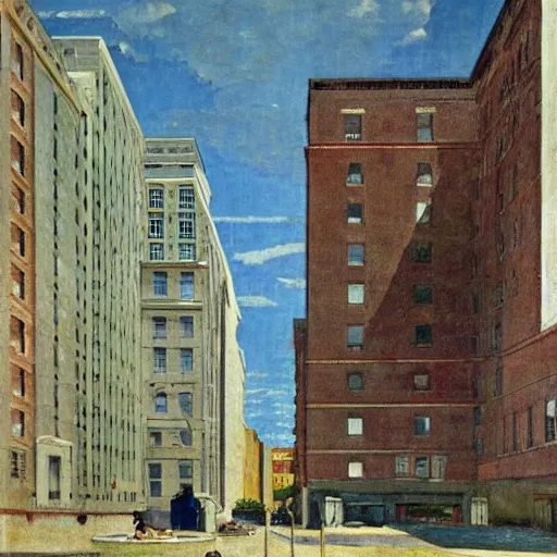 Prompt: mass general hospital building, norman rockwell, edward hopper