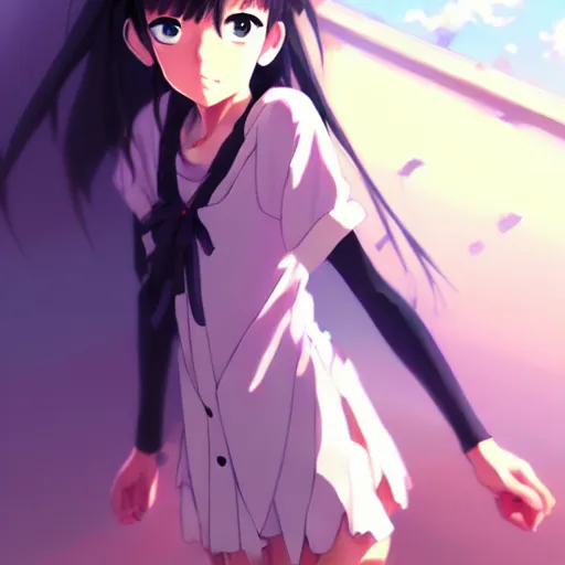 Image similar to anime girl, trending on pixiv fanbox, painted by greg rutkowski, makoto shinkai, takashi takeuchi studio ghibli, yoshiuki tomino, ayami kojima