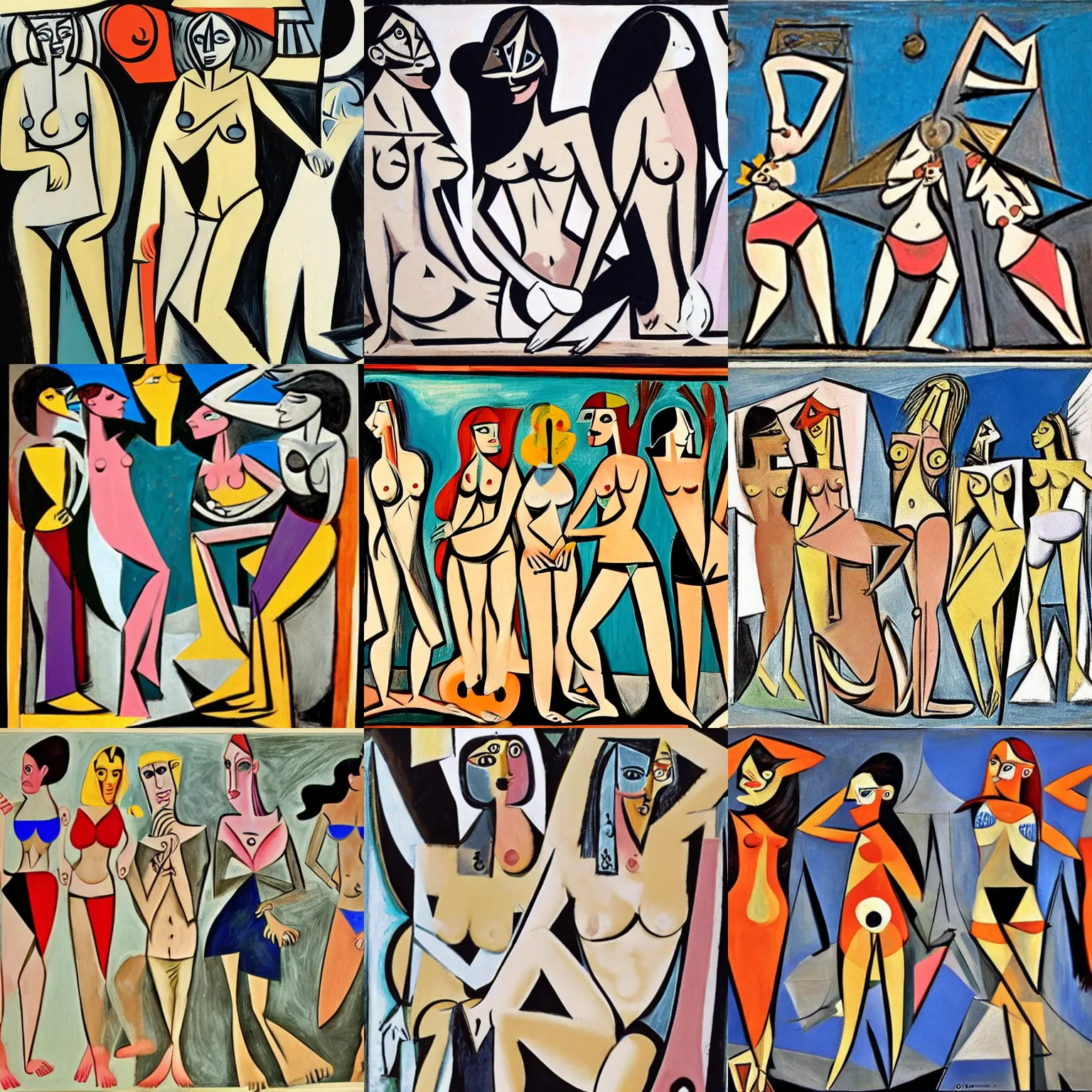 Prompt: bikini girls in guernica picasso style