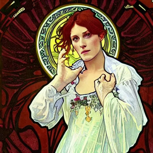 Image similar to florence and the machine and the soul of alphonse mucha