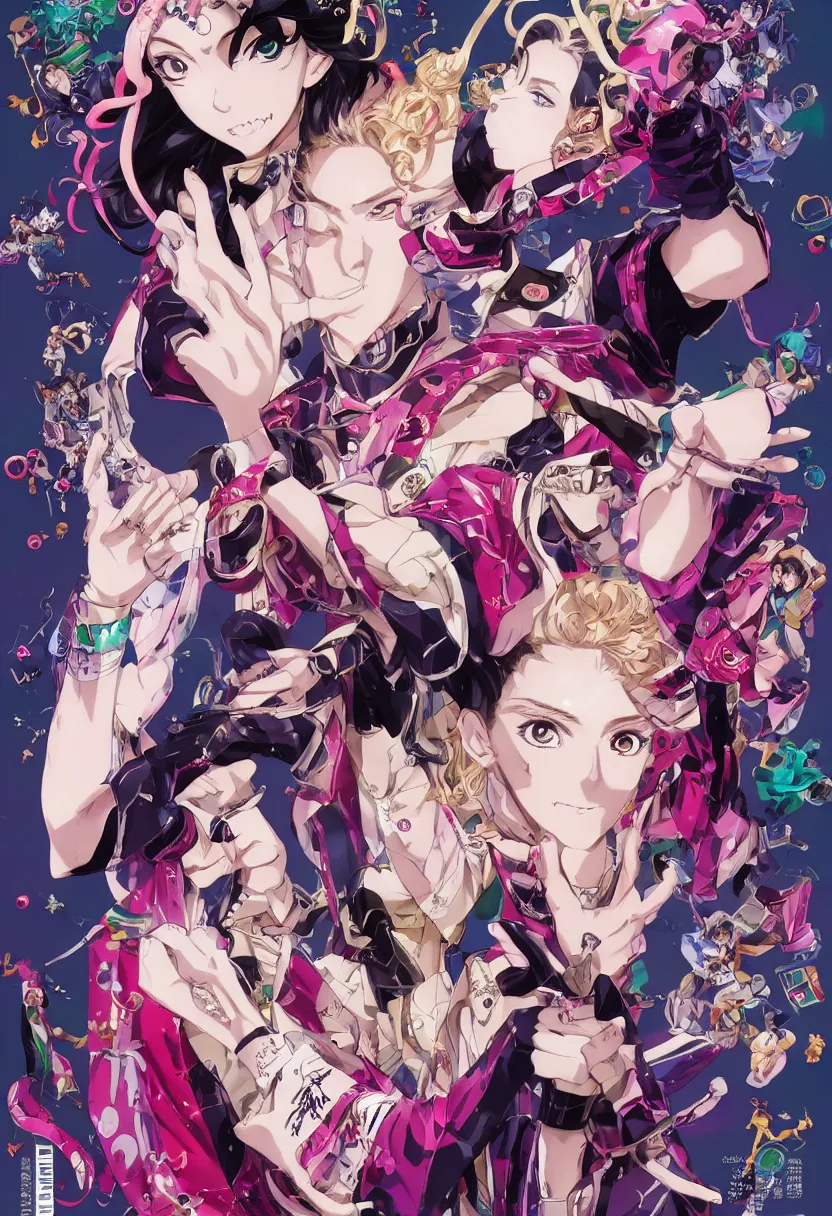 Image similar to Magazine Cover Anime key visual of a Gucci girl; official media; typography; drawn by Hirohiko Araki; Jojo's Bizarre Adventure; Jojolion, portrait, made by Stanley Artgerm Lau, WLOP, Rossdraws, James Jean, Andrei Riabovitchev, Marc Simonetti, Yoshitaka Amano, ArtStation