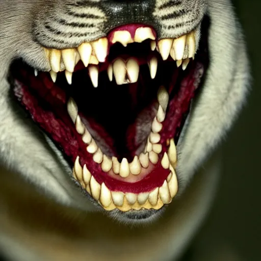 Prompt: National Geographic photo of terrifying snarling mouth