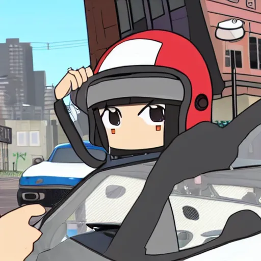 Prompt: concept art of a nichijou character as a grand theft auto playable character