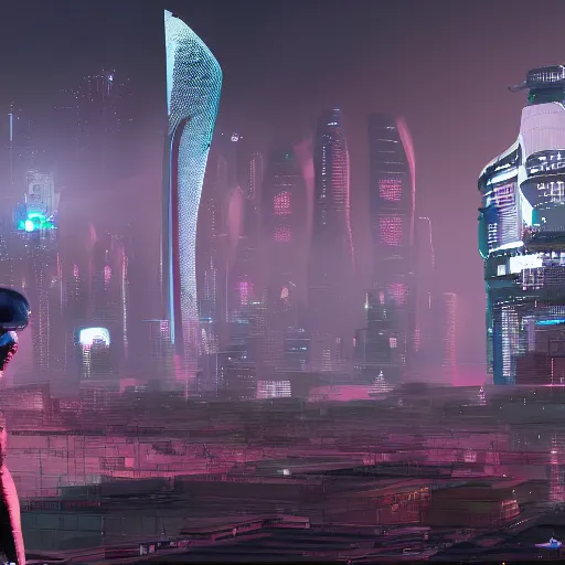 Image similar to a futuristic cyberpunk version of persepolis