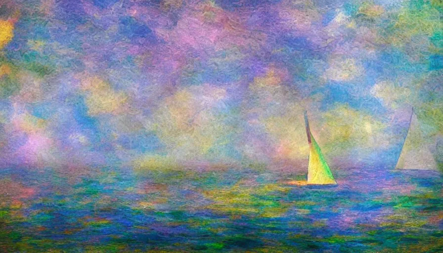 Image similar to hexagon sails, floating in space, blocking the sun, impressionist painting