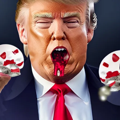 Image similar to donald j. trump spitting chocolate onto liberals