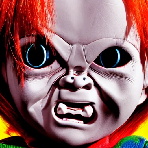 Image similar to Chucky the killer doll from the movie Child's Play looking sinister movie still 8k hdr highly detailed