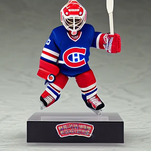 Image similar to high quality portrait flat matte painting of cute Nendoroid figurine of Carey Price Goaltender, in the style of nendoroid and manga NARUTO, number 31 on jersey, Carey Price Goaltender, An anime Nendoroid of Carey Price, goalie Carey Price, number 31!!!!!, full ice hockey goalie gear, Montreal Habs Canadiens figurine, detailed product photo, flat anime style, thick painting, medium close-up