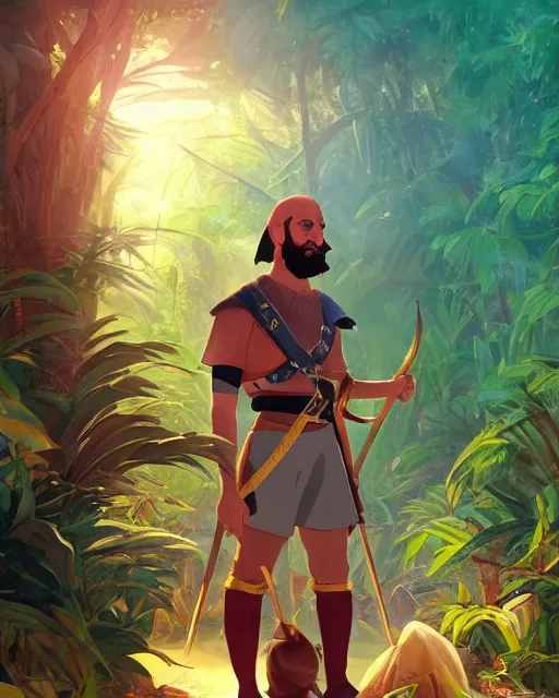 Prompt: portrait of karim benzema as a spanish conquistador in a jungle, by rhads, makoto shinkai and lois van baarle, studio ghibli color scheme, highly detailed, rim light, cinematic lighting, illustration, art, octane render, very coherent, cinematic, hyper realism, high detail, 8 k