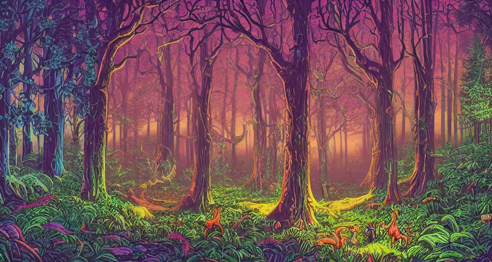 Image similar to Enchanted and magic forest, by Dan mumford,