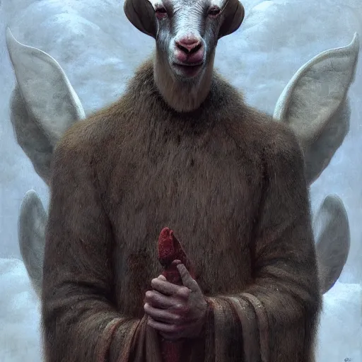 Image similar to vladimir putin is anthropomorphic goat hybrid, macabre, horror, by donato giancola and greg rutkowski and wayne barlow and zdzisław beksinski, digital art