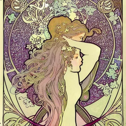 Image similar to princess fairy creating planets, art nouveau by Mucha, beautiful detailed illustration