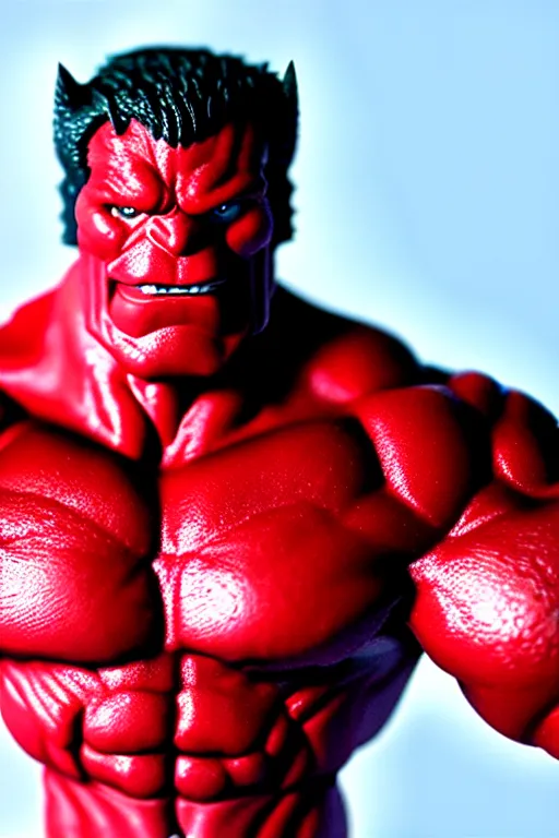 Image similar to 3d print of red hulk, cinematic, photograph