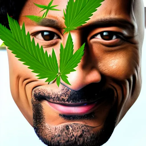 Image similar to close up photograph of very high on weed dwayne johnson, stoner eyes, dwayne johnson smoked weed, weed background, 8 k resolution