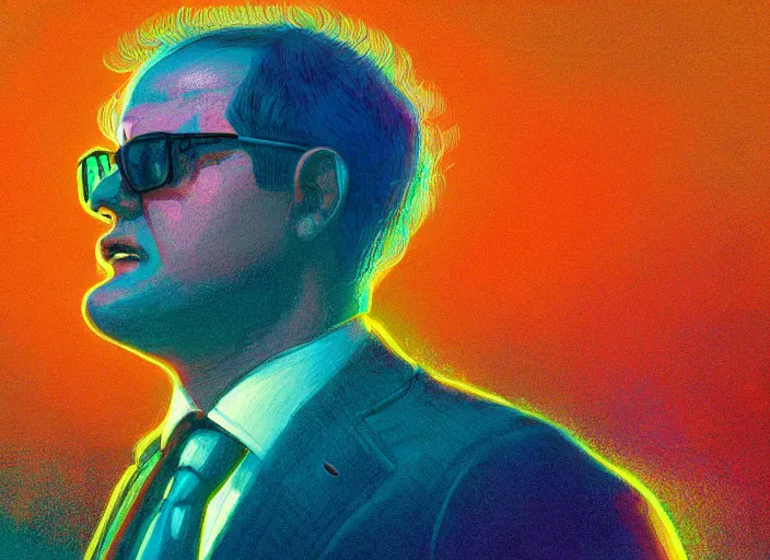 Prompt: A psychedelic portrait of Australian prime minister Scott Morrison Crying in the club , vibrant color scheme, highly detailed, in the style of romanticism, cinematic, artstation, Moebius, Greg rutkowski