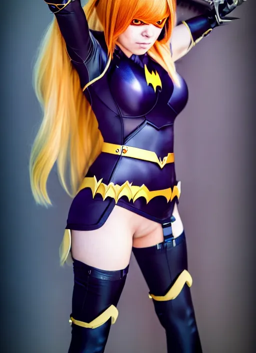 Image similar to full-body portrait Anime batgirl cosplay girl cute-fine-face, pretty face, realistic shaded Perfect face, fine details. Anime. realistic shaded lighting by katsuhiro otomo ghost-in-the-shell, magali villeneuve, artgerm, rutkowski Jeremy Lipkin and Giuseppe Dangelico Pino and Michael Garmash and Rob Rey