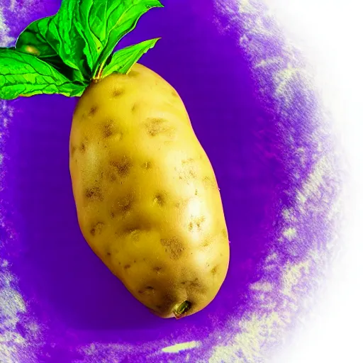 Prompt: vaporwave violet potato with yellow background