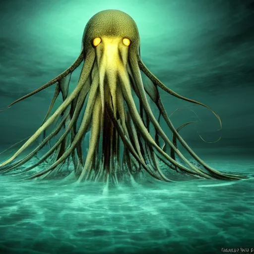 Prompt: bigfin squid, eldritch horror monster, ominous underwater environment, dark souls, terrifying