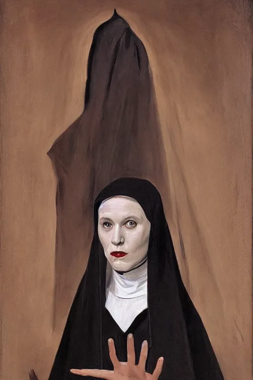 Prompt: portrait, vampire nun, art by jacek malczewski