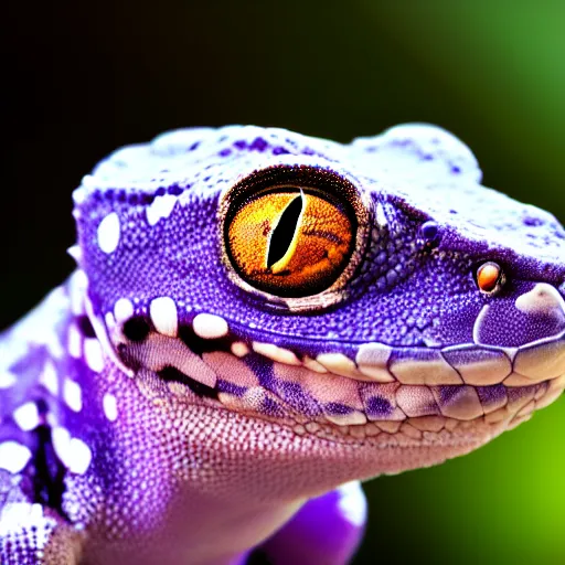 Prompt: close - up portrait of a beautiful purple gecko with glowing intricate scales, very beautiful, award winning photography, 4 k