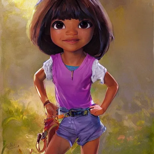 Prompt: zendaya as dora the explorer, by jean - baptiste monge and greg manchess