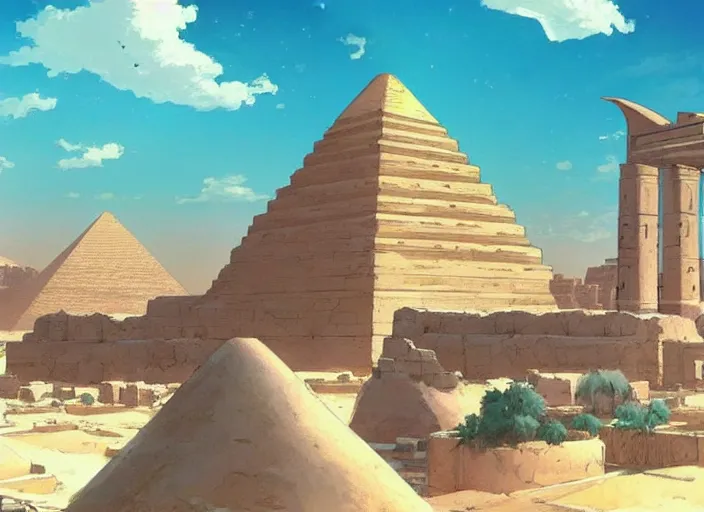 Prompt: An old egyptian city in the desert, peaceful and serene, incredible perspective, soft lighting, anime scenery by Makoto Shinkai and studio ghibli, very detailed