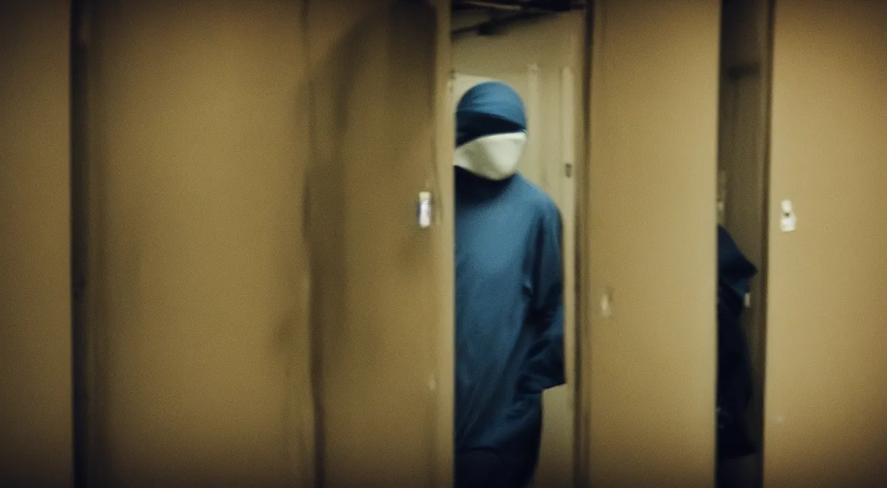 Prompt: ninja hiding in the backrooms, blur