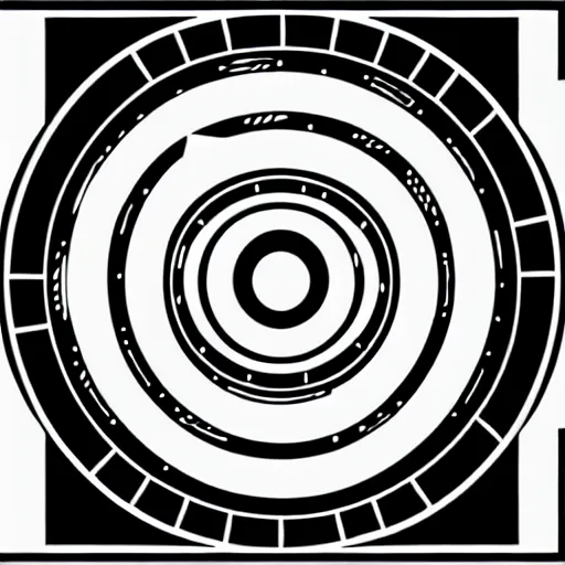 Image similar to black and white sci fi themed svg vector art panel for cnc plasma, laser, stencil, unique art deco hole through circuit design