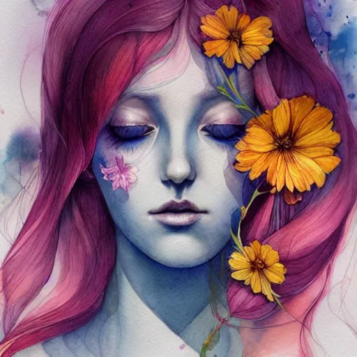 Image similar to watercolor flower by anna dittmann, by marco mazzoni