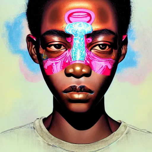 Image similar to teenage girl citizen portrait soft light painted by james jean and katsuhiro otomo and erik jones, inspired by zimbabwean afropunk anime, smooth face feature, intricate oil painting, high detail illustration, sharp high detail, manga and anime 1 9 9 9