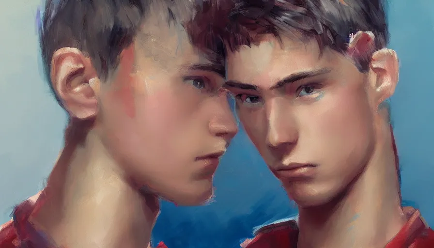 Image similar to gay teen twink, concept art by jama jurabaev, cinematic shot, trending on artstation, high quality, brush stroke