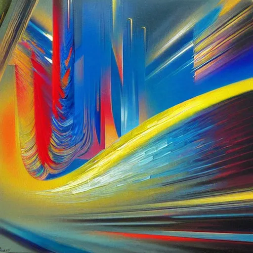 Image similar to abstract art representing momentum, oil painting by john berkey and gabriel dawe, masterwork